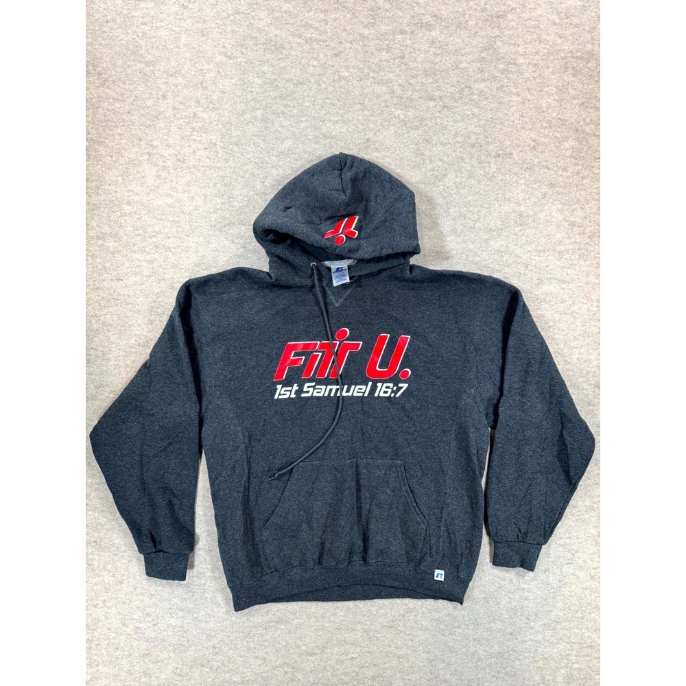 Russell Athletic Hoodie Mens Large Gray Fit U Graphic Fleece Pullover Hoodie